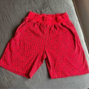 Versace Bold Red Logo Print Shorts, size adult small or youth large